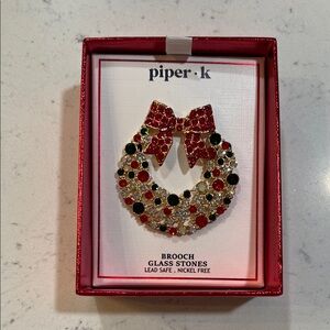 Piper K Red and Green Bow Brooch